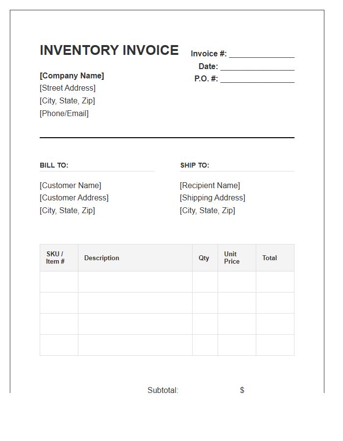 Official Business Inventory Invoice Template