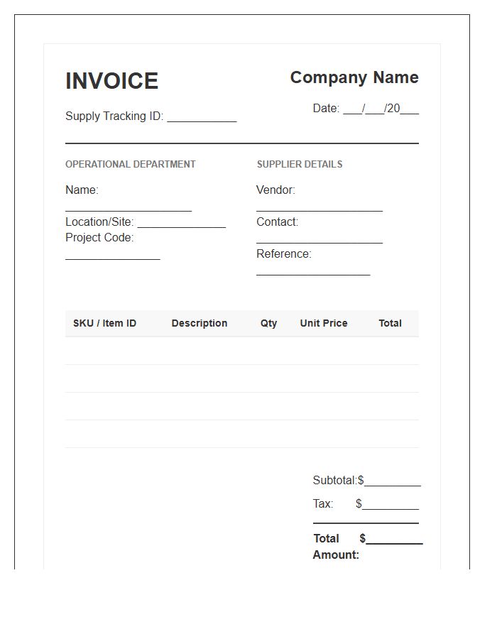 Operational Supply Tracking Invoice Template