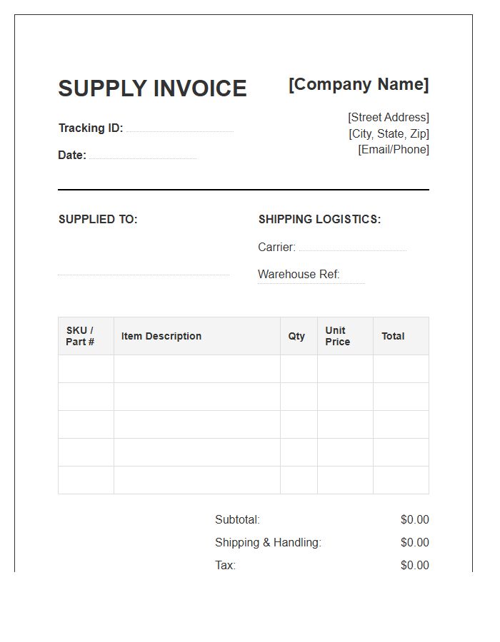 Systematic Supply Tracking Invoice Template