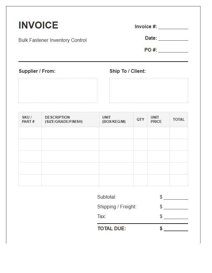 Bulk Fastener Inventory Tracking Invoice Template