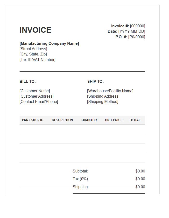 Manufacturing Hardware Parts Inventory Invoice Template