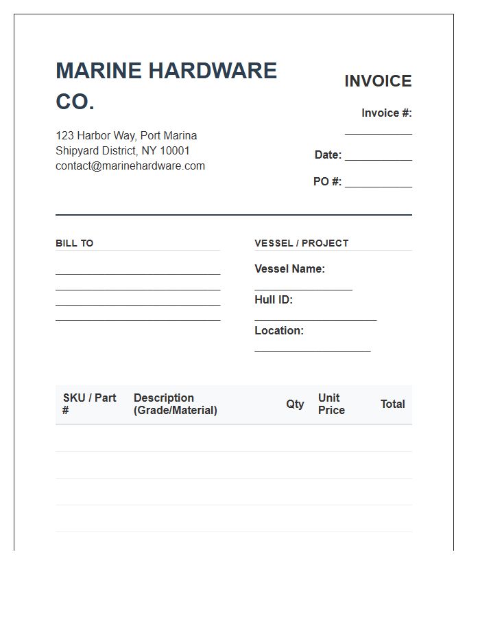 Marine Hardware Equipment Inventory Invoice Template