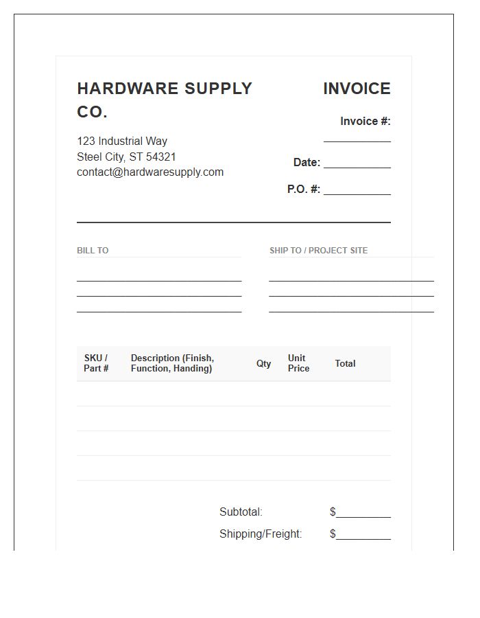 Professional Door Hardware Inventory Invoice Template
