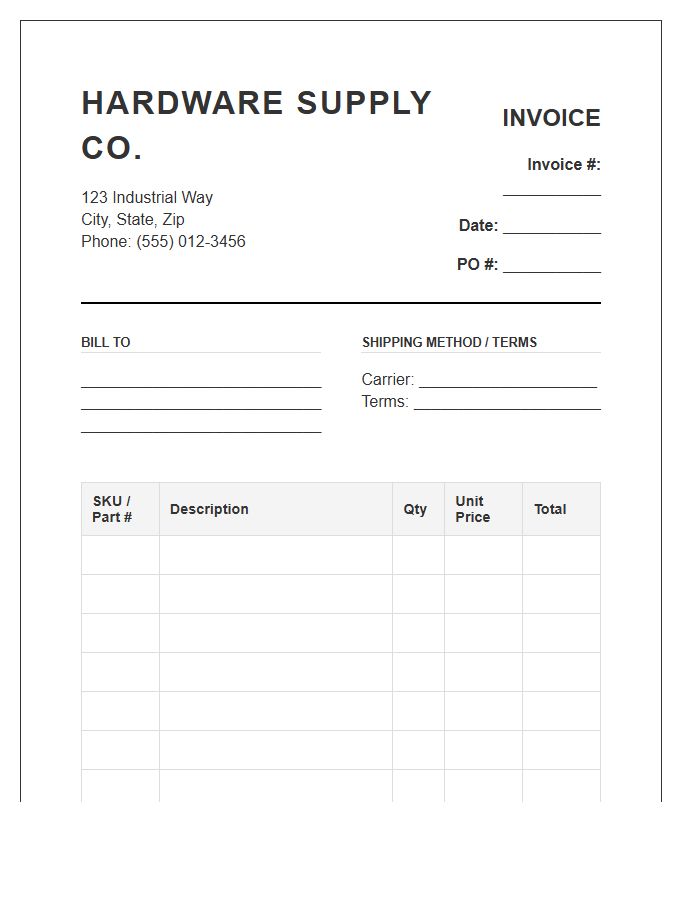 Retail Hardware Store Inventory Invoice Template
