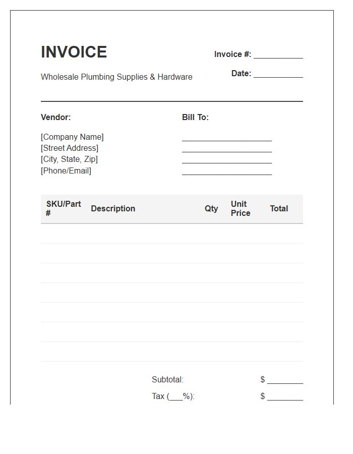 Wholesale Plumbing Hardware Inventory Invoice Template
