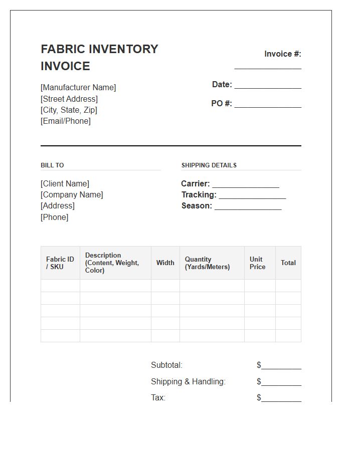 Apparel Manufacturer Fabric Inventory Invoice Template