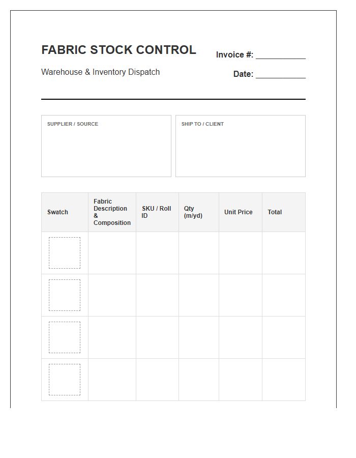 Fabric Swatch Stock Control Invoice Template