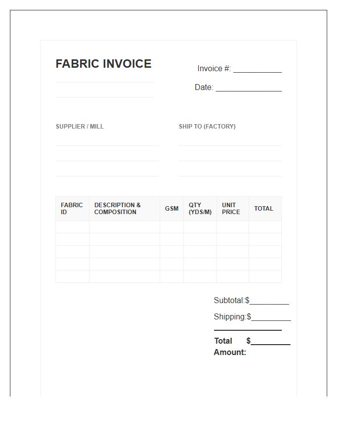 Garment Industry Fabric Inventory Invoice Template