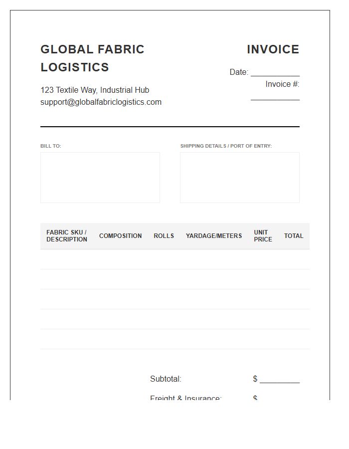 Global Fabric Logistics Inventory Invoice Template
