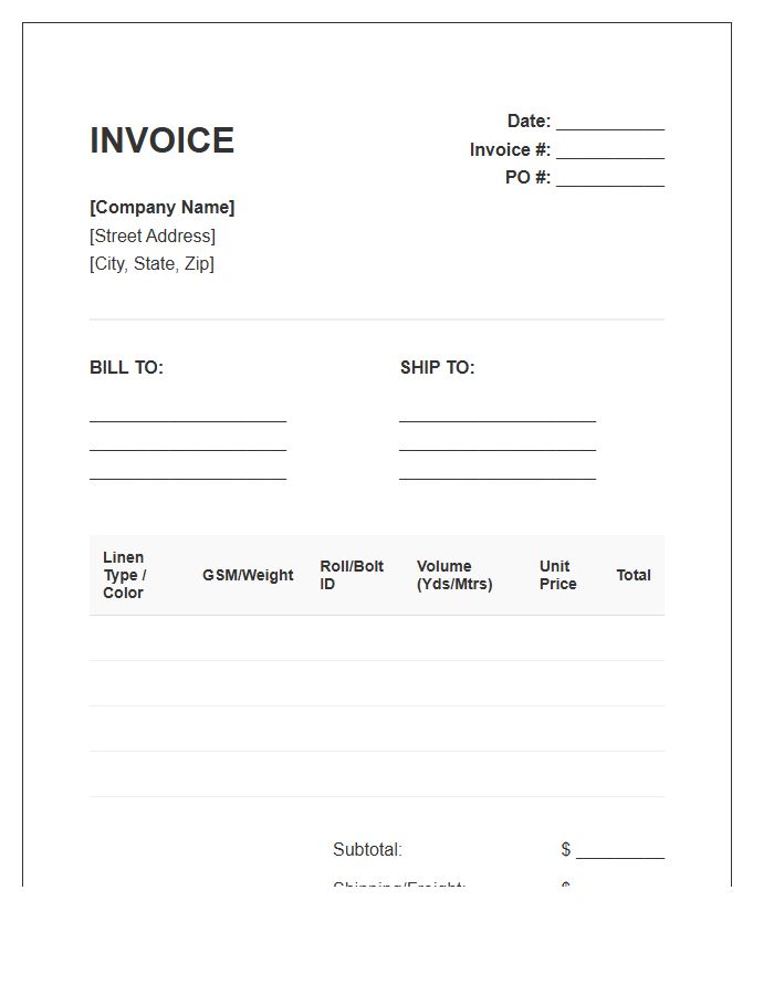 Linen Fabric Stock Volume Invoice Template