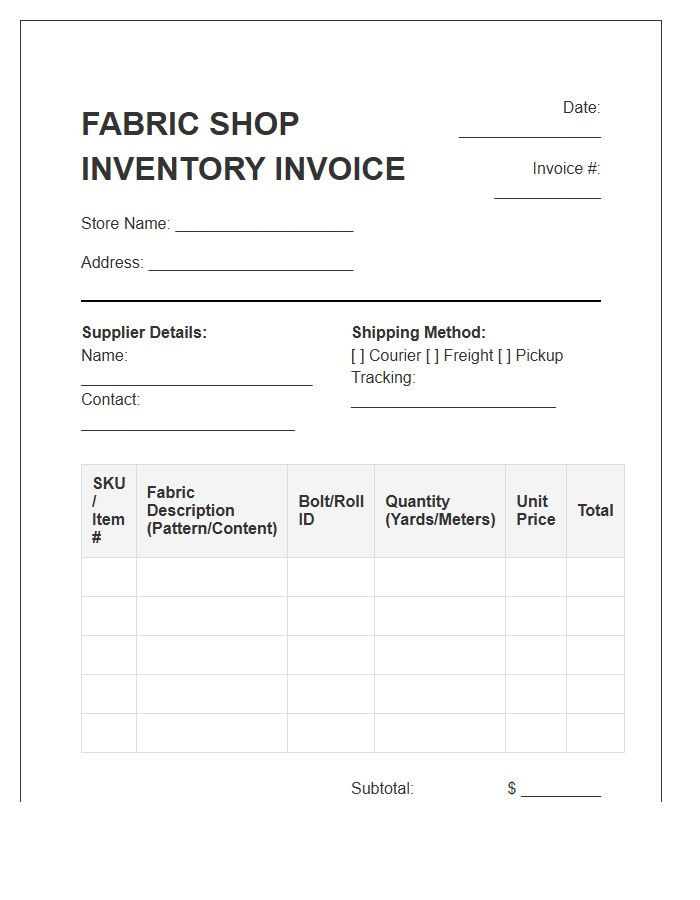 Retail Fabric Shop Inventory Invoice Template