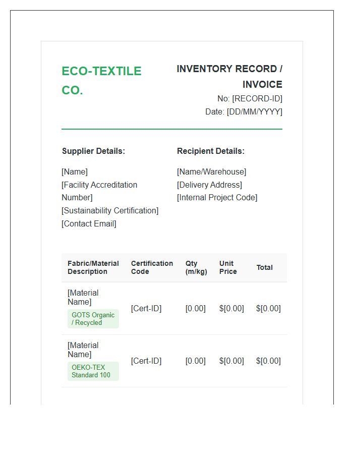 Sustainable Textile Inventory Record Invoice Template