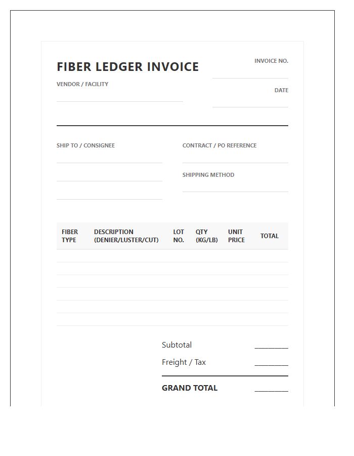 Synthetic Fiber Inventory Ledger Invoice Template