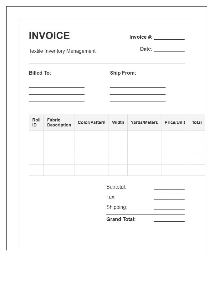 Textile Roll Inventory Billing Invoice Template