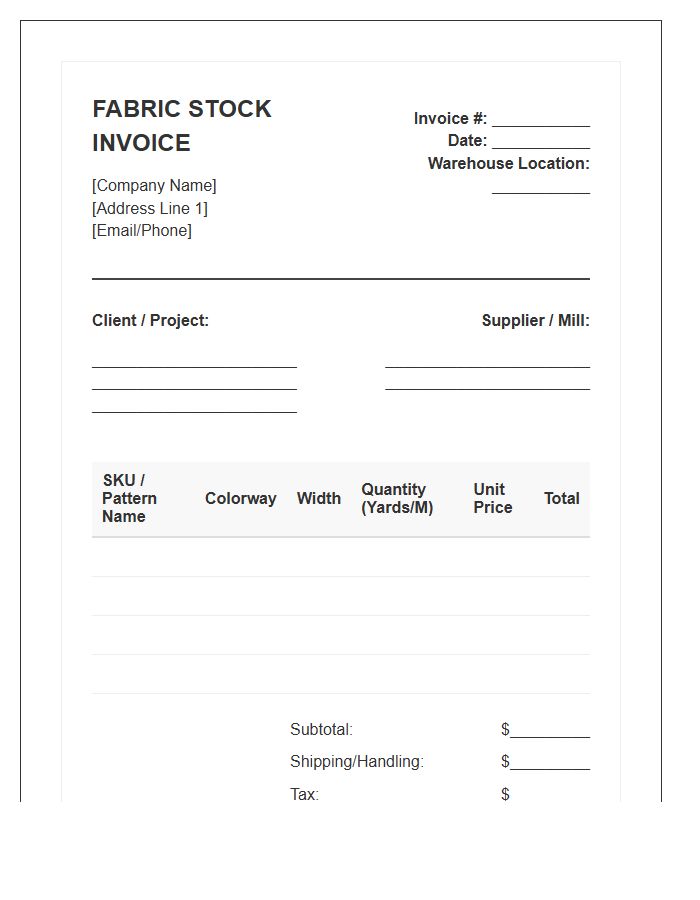 Upholstery Fabric Stock Management Invoice Template