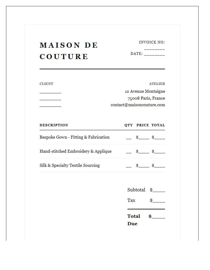 Couture Fashion House Invoice Template