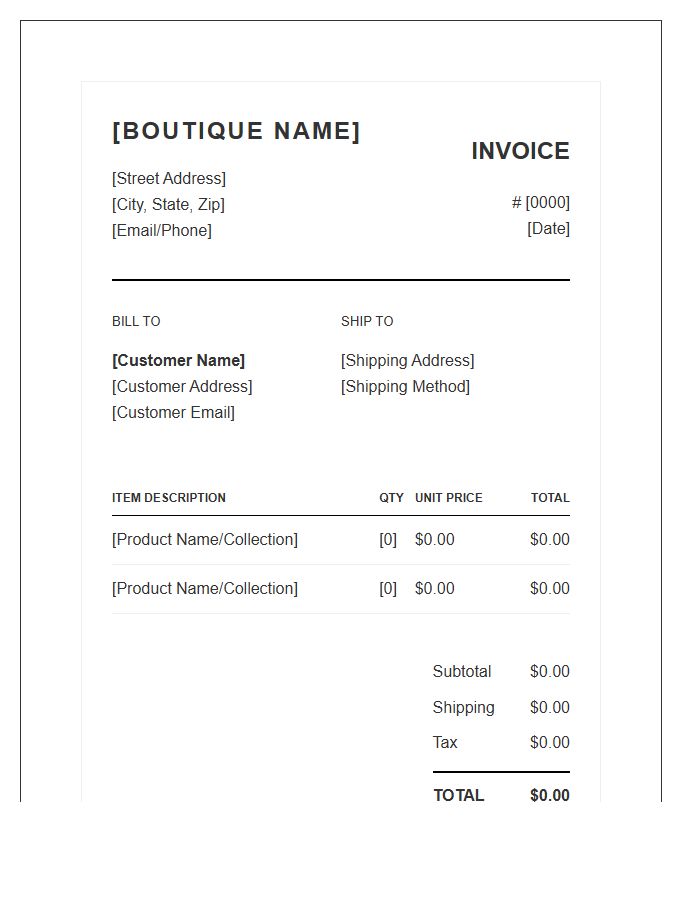 Fashion Accessories Boutique Invoice Template