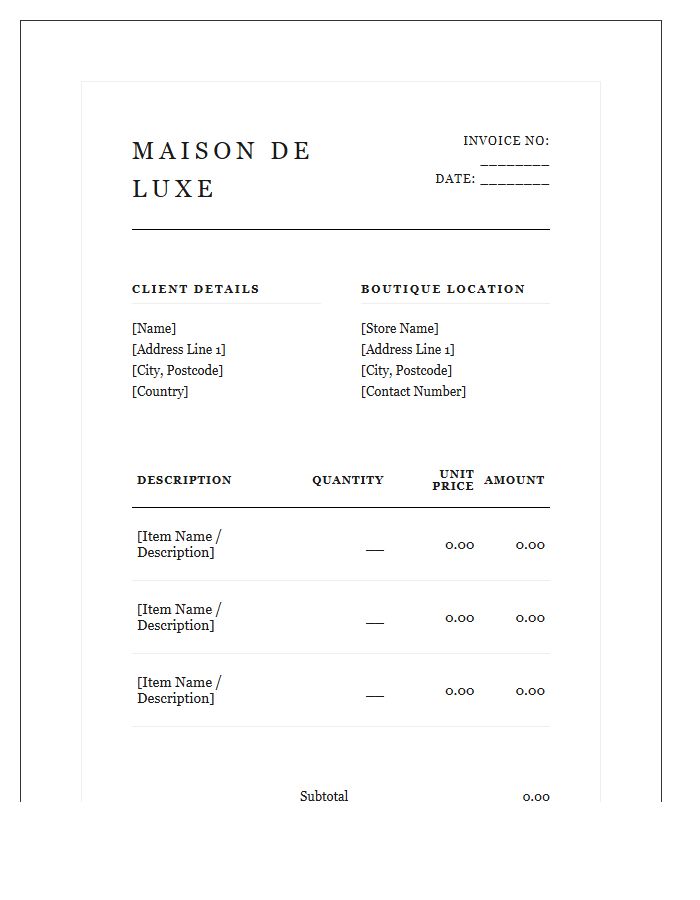 High-End Fashion Boutique Invoice Template
