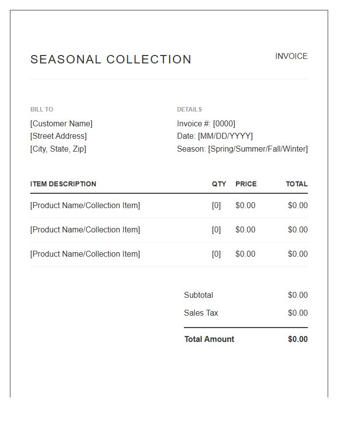 Seasonal Collection Boutique Invoice Template