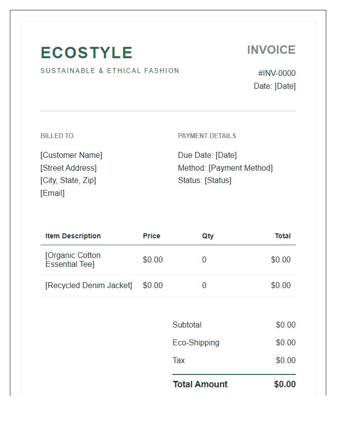 Sustainable Fashion Boutique Invoice Template
