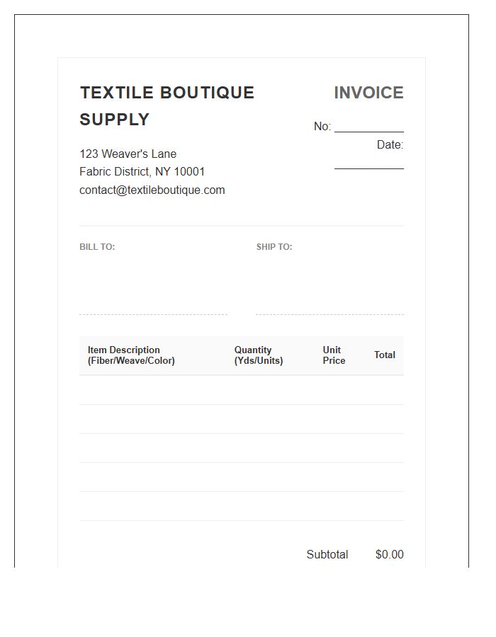 Textile Boutique Supply Invoice Template