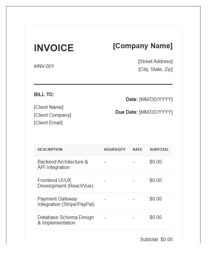 E-commerce Platform Development Invoice Template