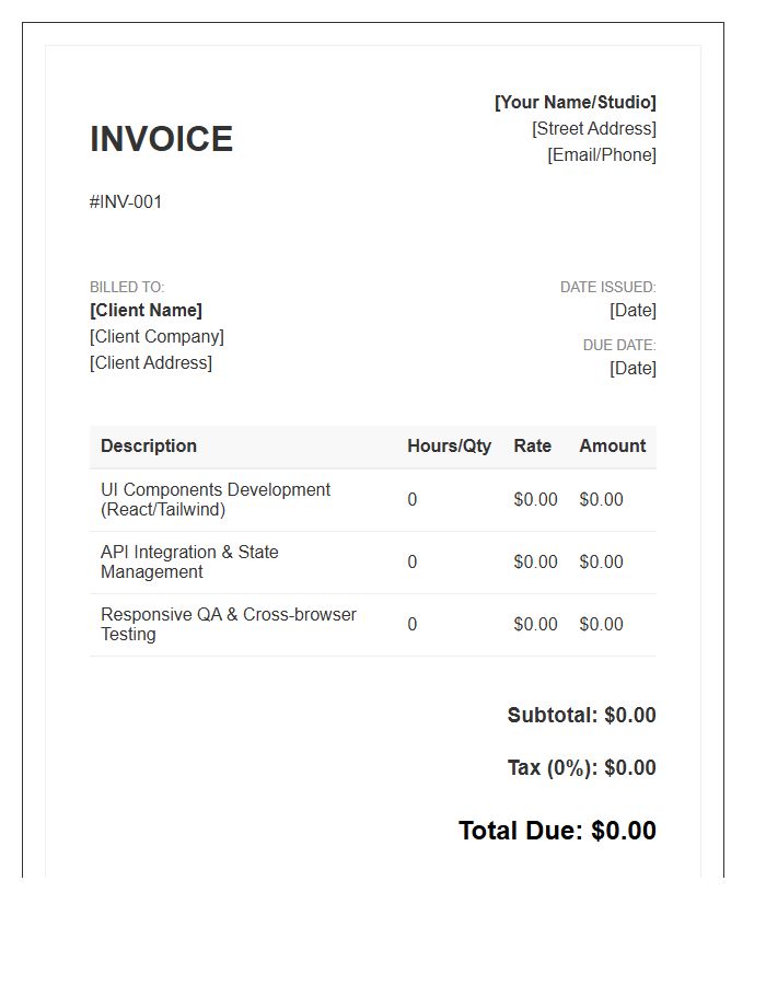 Front End Development Project Invoice Template