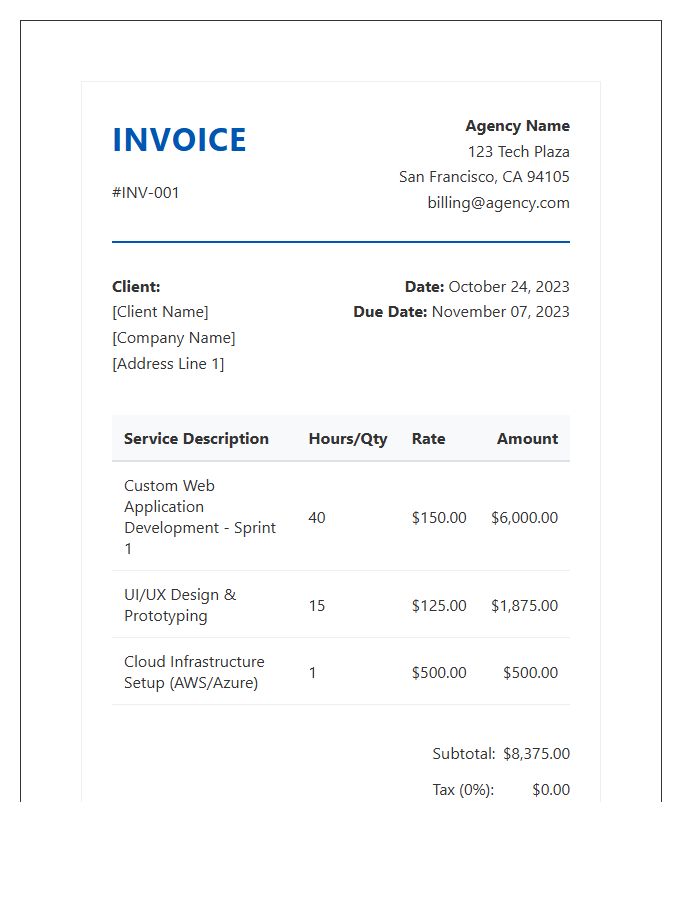 Professional Web Development Service Invoice Template