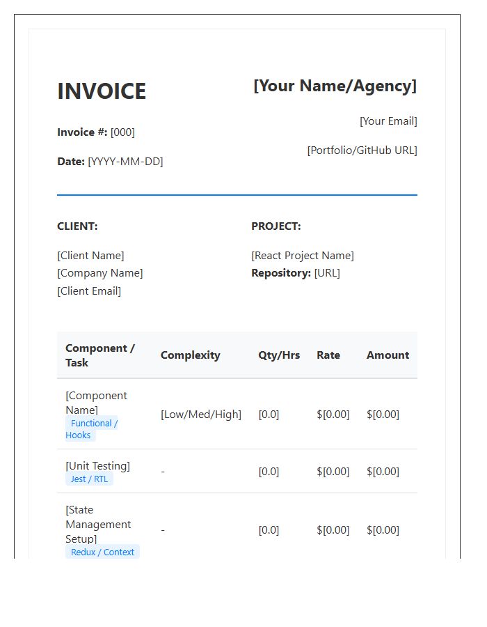 React Component Development Invoice Template