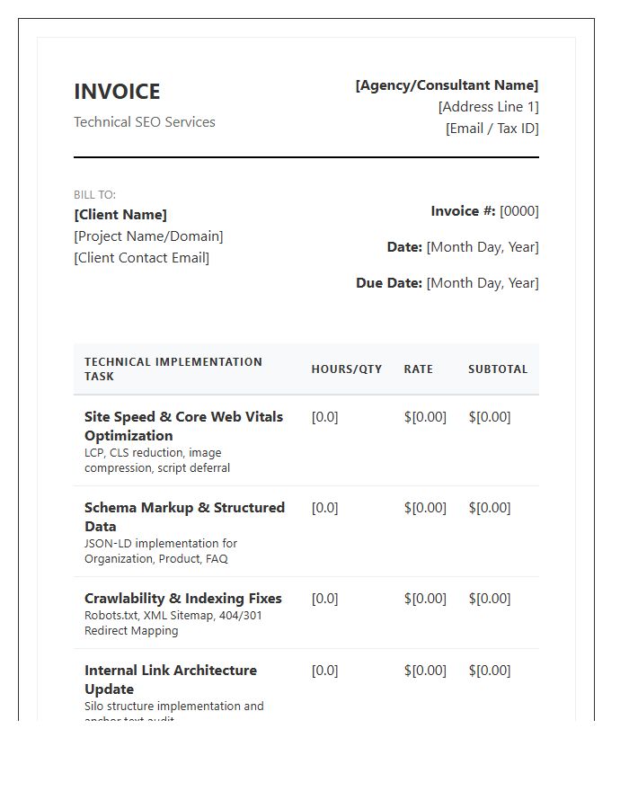 Technical SEO Implementation Invoice Template