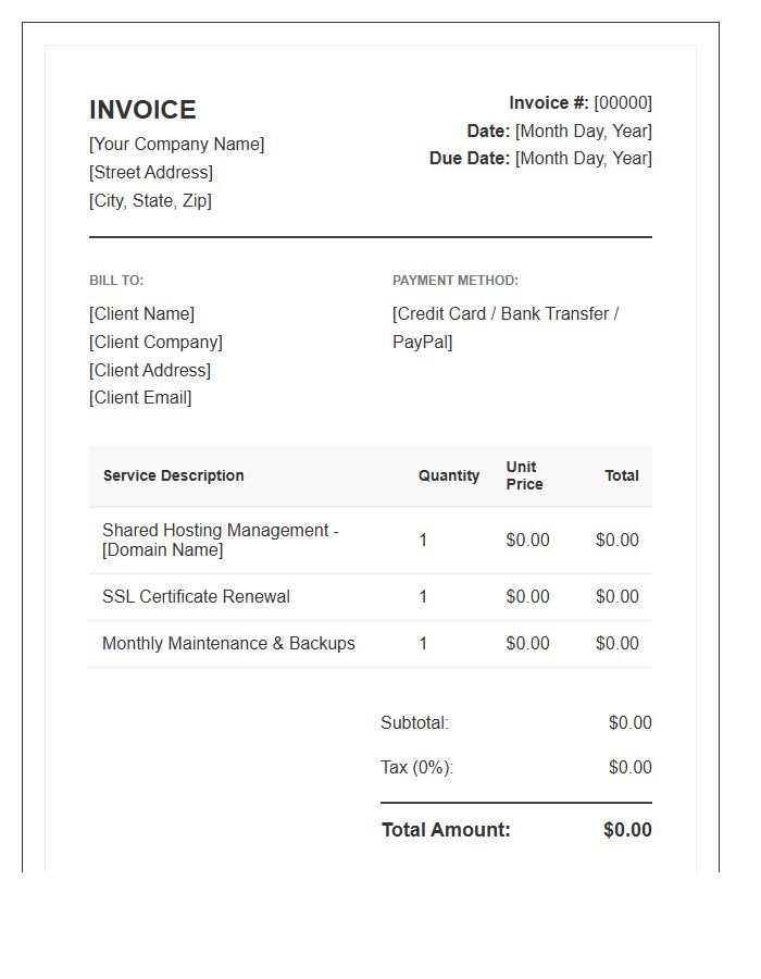 Web Hosting Management Service Invoice Template