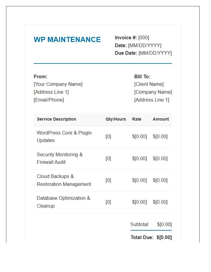 WordPress Website Maintenance Service Invoice Template