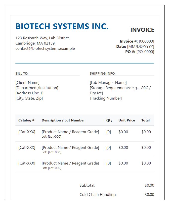 Biotech Inventory Billing Invoice Template