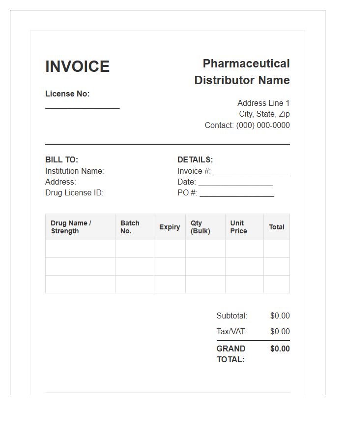 Bulk Drug Stock Invoice Template