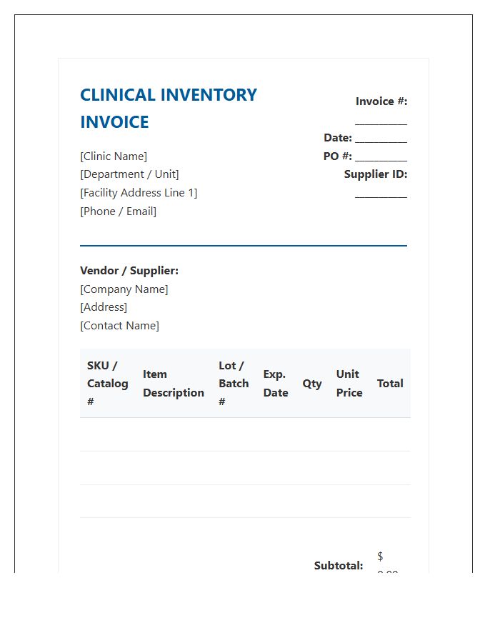 Clinical Inventory Management Invoice Template