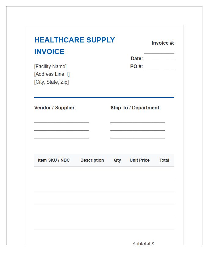 Healthcare Supply Stock Invoice Template