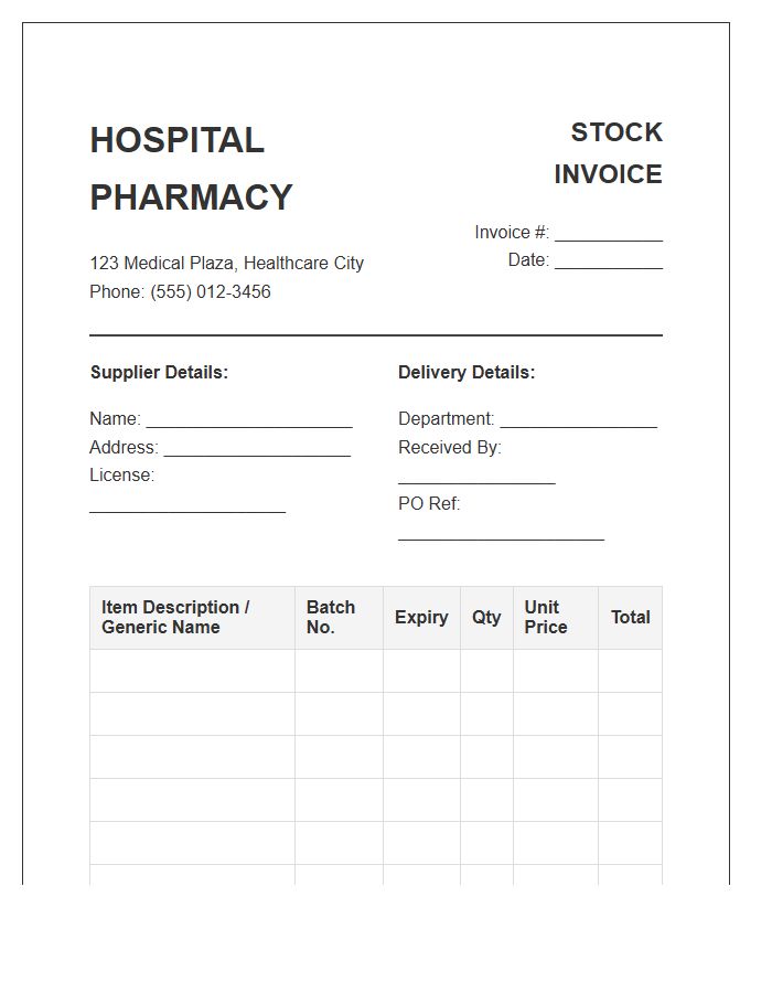 Hospital Pharmacy Stock Invoice Template