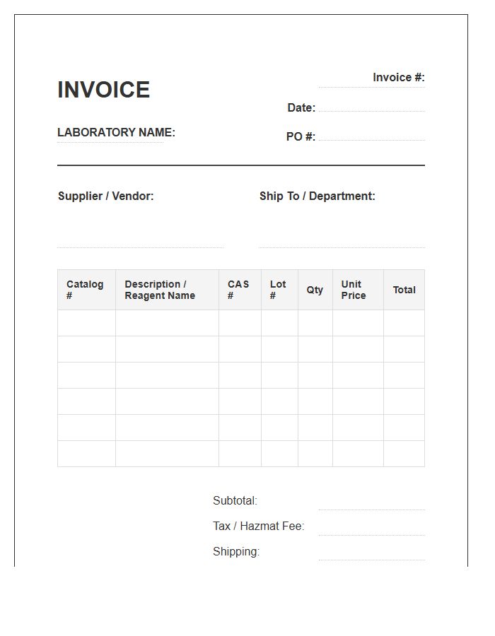 Laboratory Reagent Inventory Invoice Template