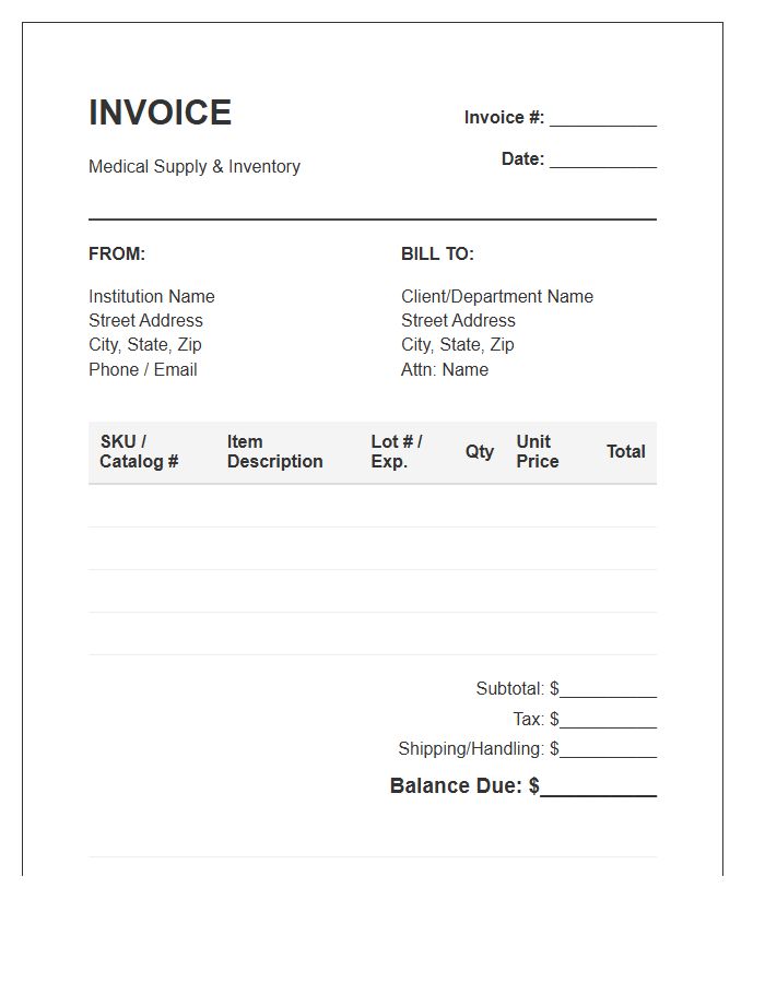 Medical Supply Inventory Invoice Template