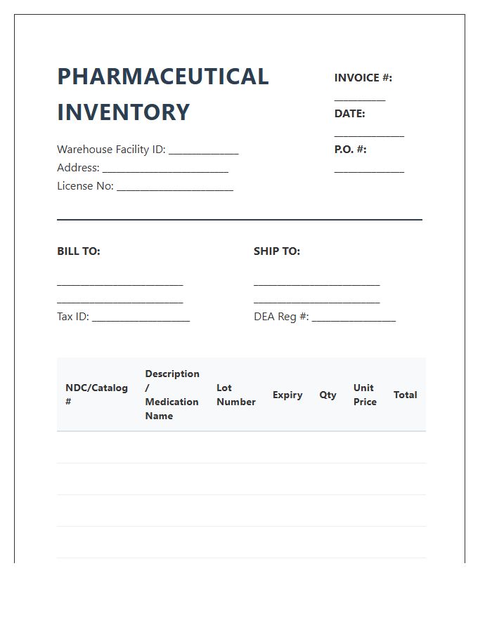 Pharmaceutical Warehouse Inventory Invoice Template
