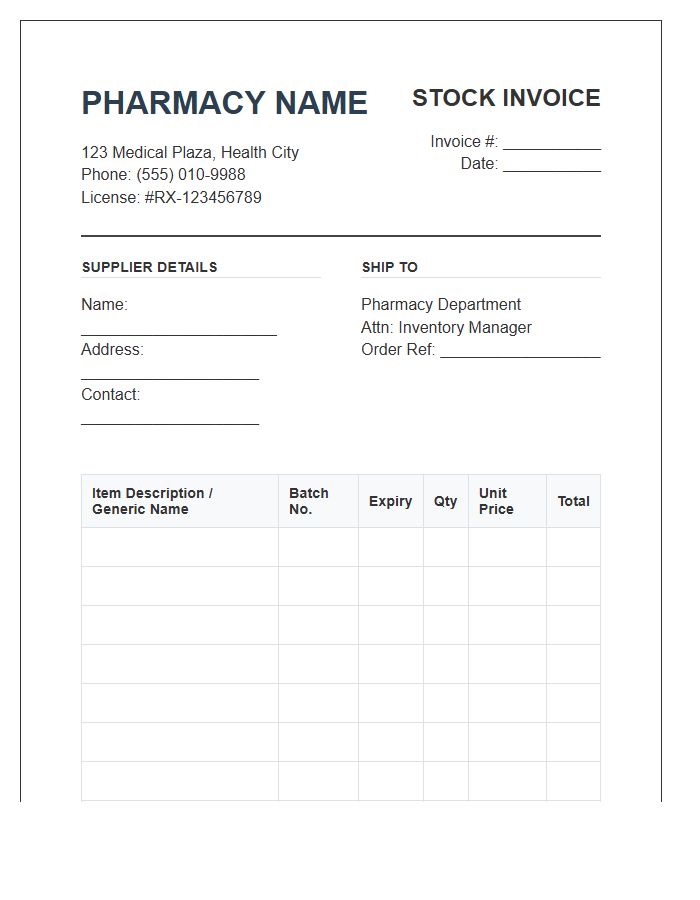 Retail Pharmacy Stock Invoice Template