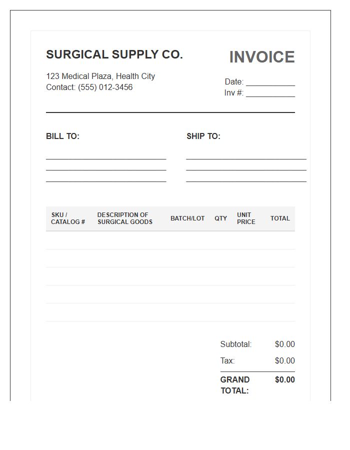 Surgical Stock Inventory Invoice Template