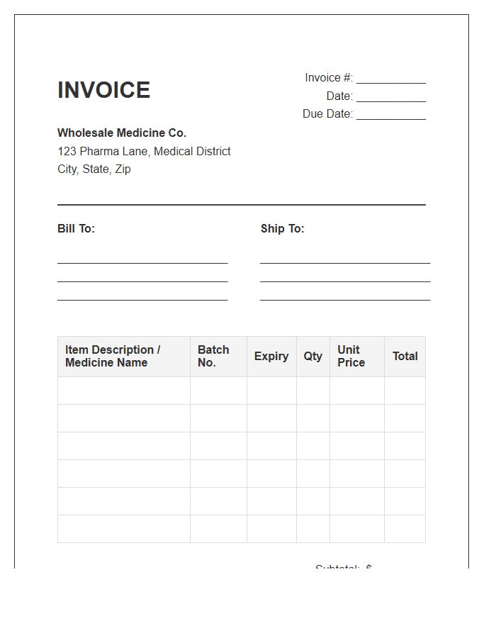 Wholesale Medicine Inventory Invoice Template
