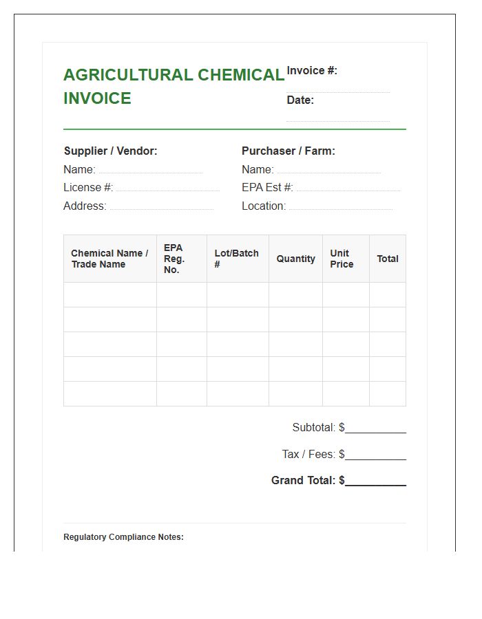 Agricultural Chemical Substance Inventory Invoice Template
