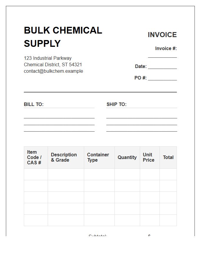 Bulk Chemical Supply Inventory Invoice Template