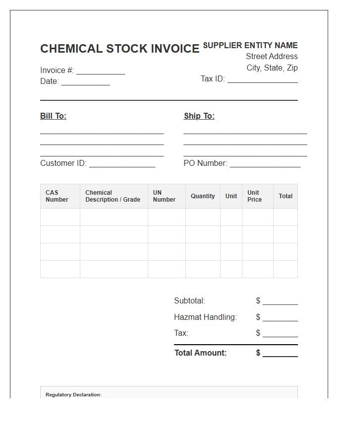 Commercial Chemical Substance Stock Invoice Template