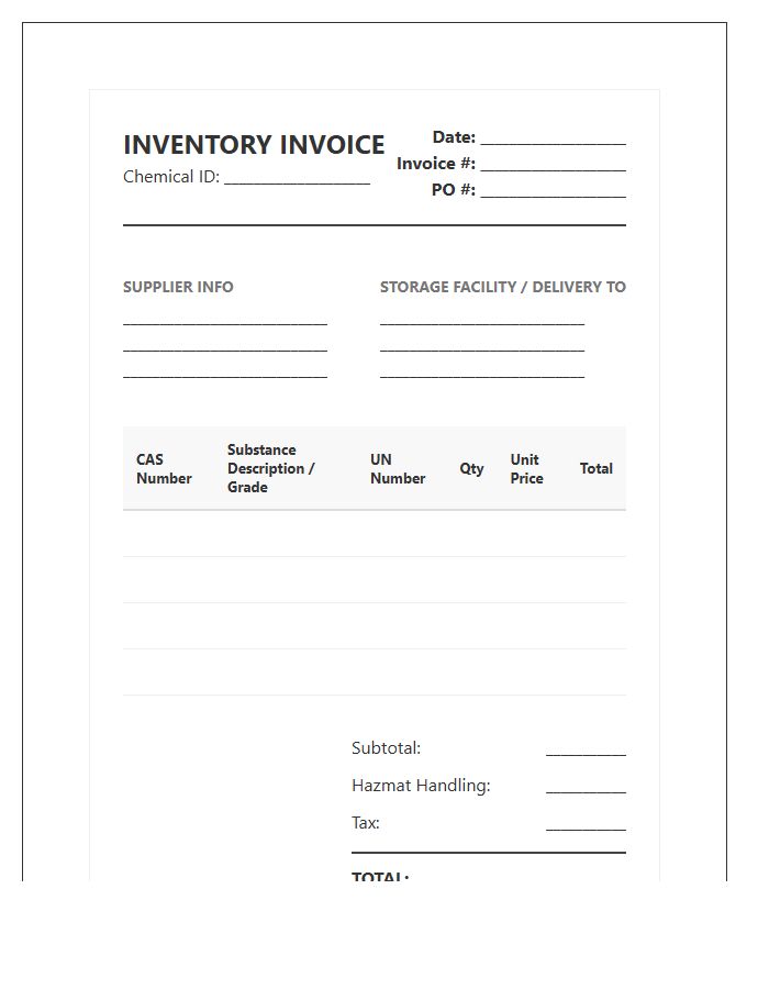Corporate Chemical Substance Inventory Invoice Template