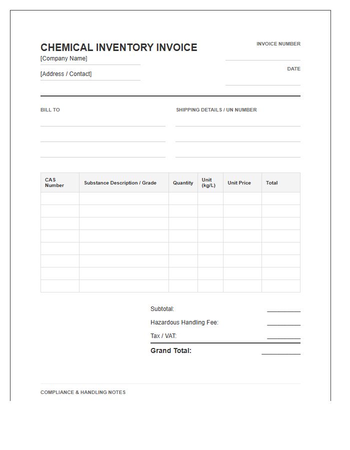 Industrial Chemical Substance Inventory Invoice Template