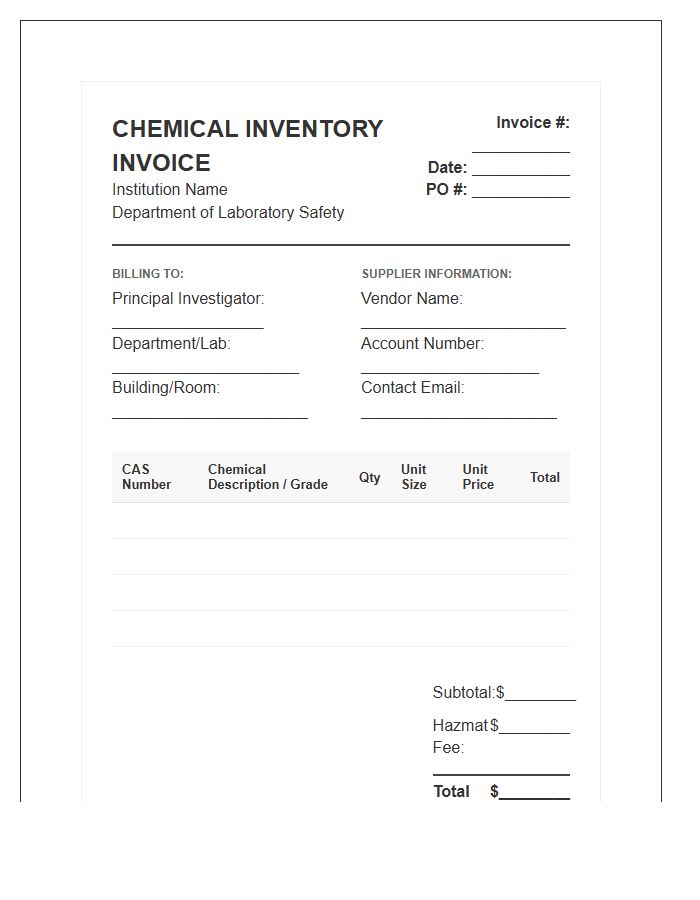 Institutional Chemical Inventory Tracking Invoice Template
