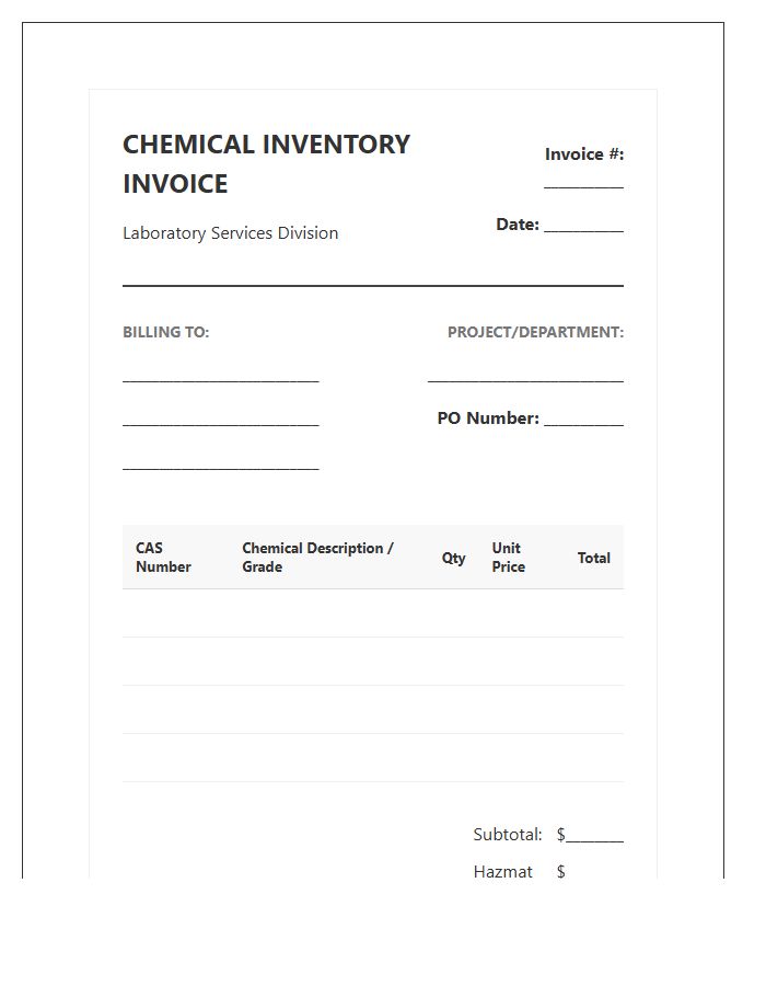 Laboratory Chemical Inventory Management Invoice Template